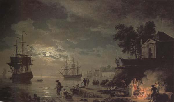 Claude-joseph Vernet Night,A Port in Moonlight (mk43) Sweden oil painting art